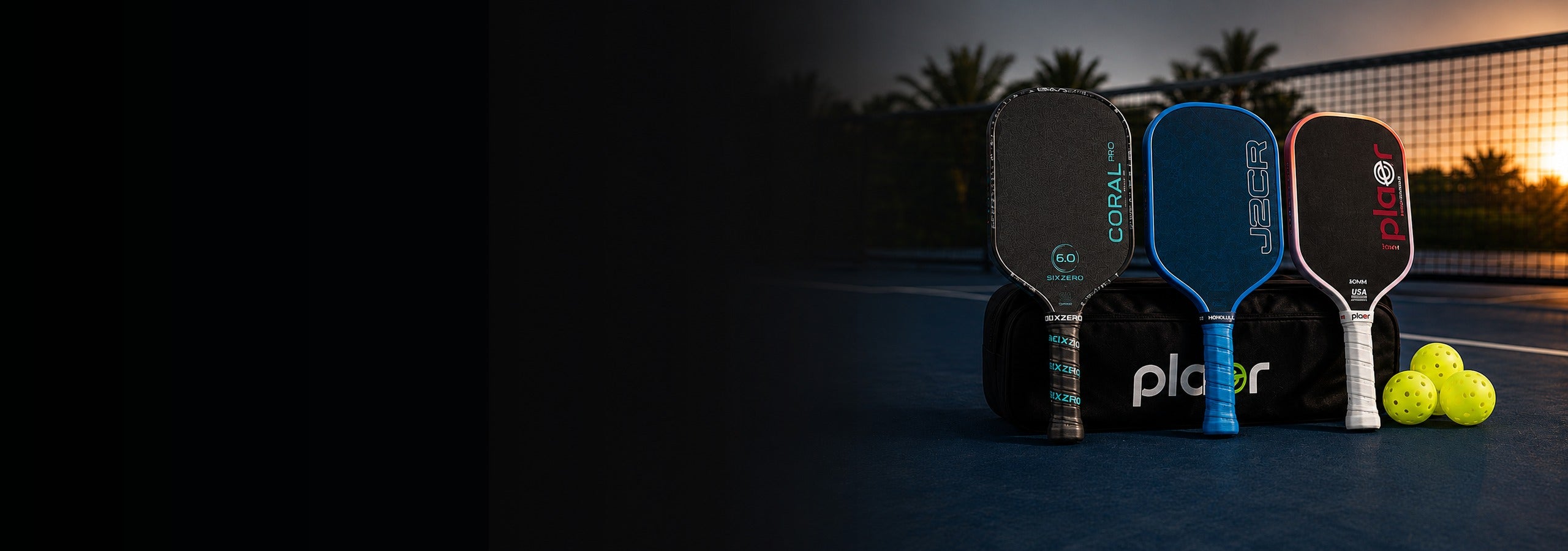 Premium pickleball paddles on court